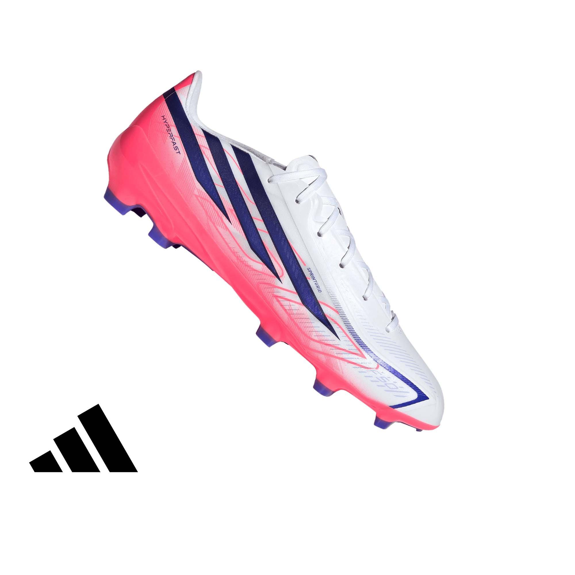 adidas F50 Hyperfast League FG "Solar Turbo" Men's Soccer Cleat - CLOUD WHITE/SOLAR PURPLE/SOLAR TURBO